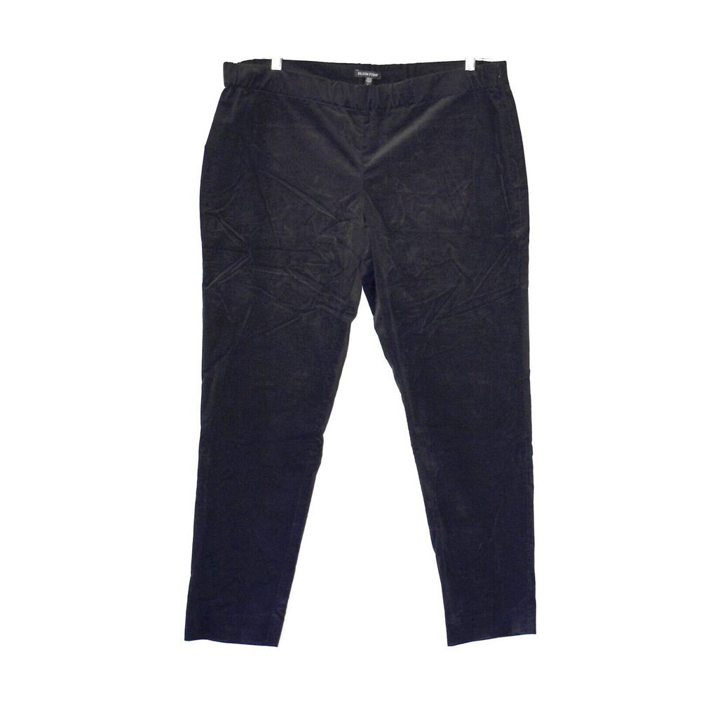 A6 NEW EILEEN FISHER Black Velour Side Zipper Trouser Pants Size XL